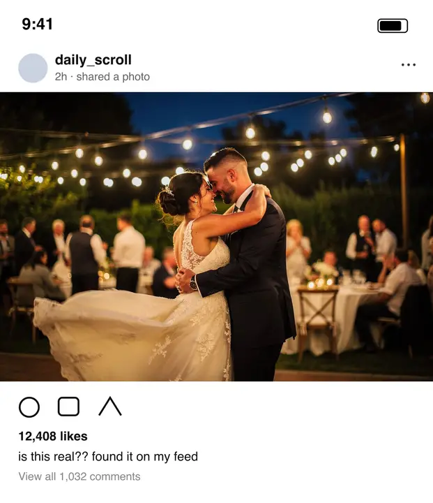 Hard case 3: a screenshot of a social media post showing a couple dancing at a wedding